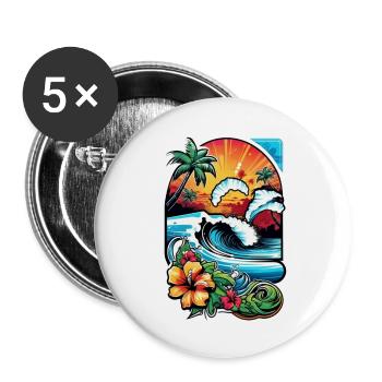 surf plage palmier soleil vacances - Lot de 5 grands badges (56 mm) - blanc - Devant
