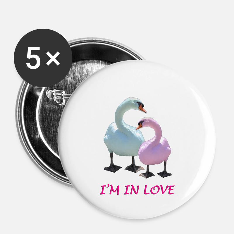 Swan Love - Buttons large 2.2''/56 mm (5-pack) - white