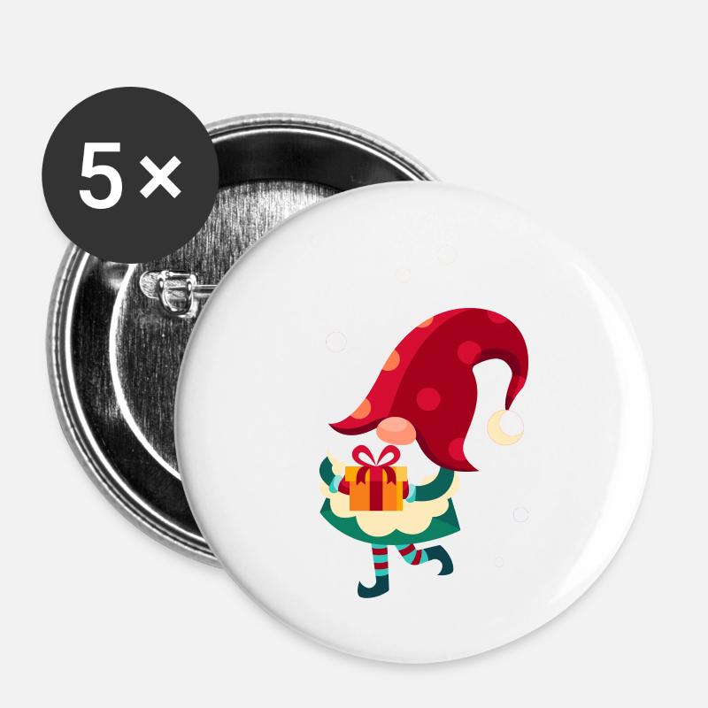 Christmas Gnome - Buttons large 2.2''/56 mm (5-pack) - white
