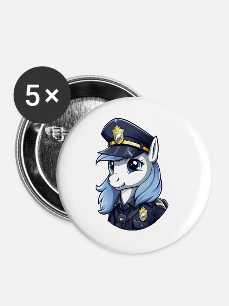 Polizei Pony - Buttons groß 56 mm (5er Pack) - Weiß