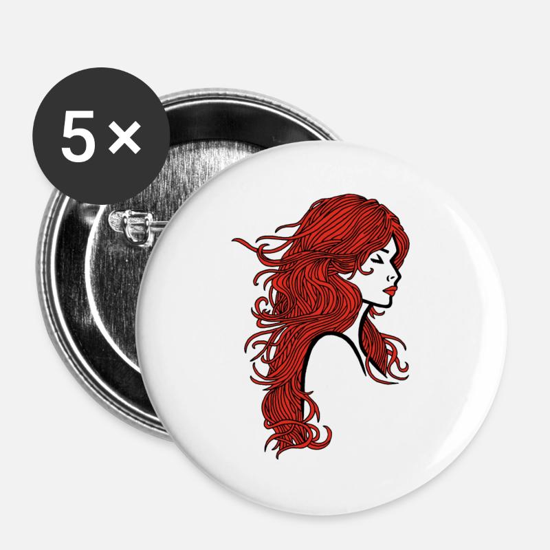 Rothaariges Mädchen - Buttons groß 56 mm (5er Pack) - Weiß