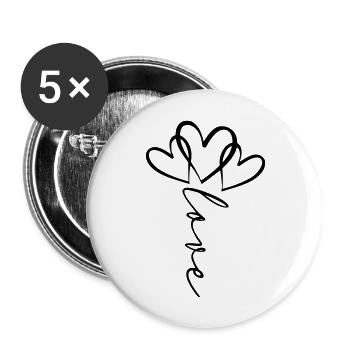 Love Schrift Herzblume - Buttons groß 56 mm (5er Pack) - Weiß - Vorne
