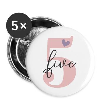 5. Geburtstag Fünf Five - Buttons groß 56 mm (5er Pack) - Weiß - Vorne