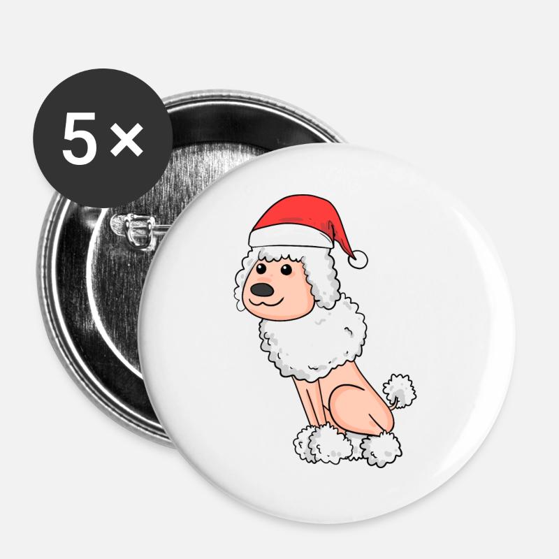 Pudel Hund Tier Weihnachten - Buttons groß 56 mm (5er Pack) - Weiß