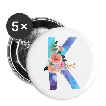 Lettre K watercolor - Lot de 5 grands badges (56 mm) - blanc - Devant