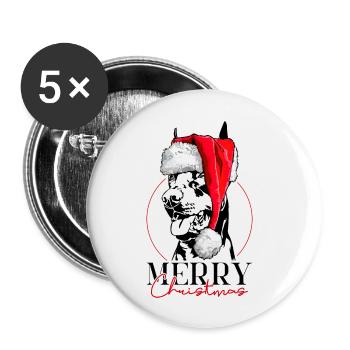 Santa Dobermann Merry Christmas Hunde Wilsigns - Buttons groß 56 mm (5er Pack) - Weiß - Vorne