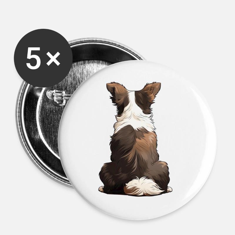 Border Collie - Buttons large 2.2''/56 mm (5-pack) - white