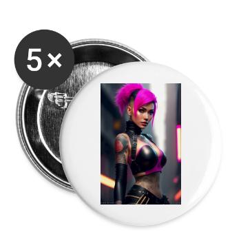 Cyberpunk Girl - Buttons large 2.2''/56 mm (5-pack) - white - Front