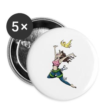 Fliegende Kletterin mit Vogel - Buttons groß 56 mm (5er Pack) - Weiß - Vorne