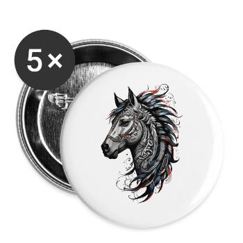 Horse Head Majestic Tribal Horse Tattoo - Buttons large 2.2''/56 mm (5-pack) - white - Front