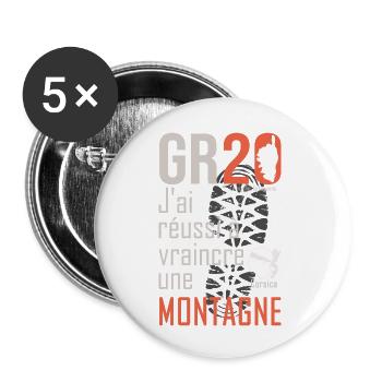 GR20 GR 20 randonnée gr 20 marcher montagne corse - Lot de 5 grands badges (56 mm) - blanc - Devant