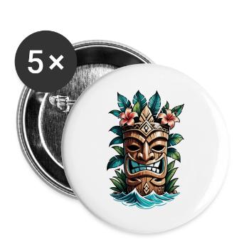 tiki beach - statue polynèsie - Lot de 5 grands badges (56 mm) - blanc - Devant