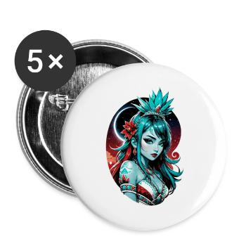 Indische Prinzessin - Aztek - Buttons groß 56 mm (5er Pack) - Weiß - Vorne