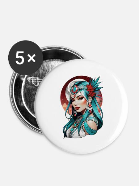 Indische Prinzessin - Aztek - Buttons groß 56 mm (5er Pack) - Weiß