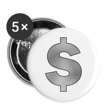 Dollarzeichen Silber - Buttons groß 56 mm (5er Pack) - Weiß - Vorne