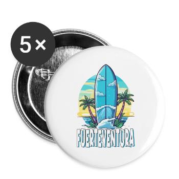 Fuerteventura Surfing Surfboard Palm Trees Island Summer - Buttons large 2.2''/56 mm (5-pack) - white - Front