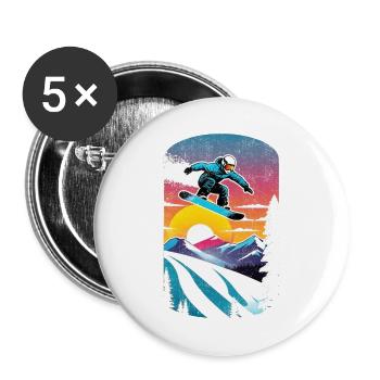 snowboard neige et ski - Lot de 5 grands badges (56 mm) - blanc - Devant
