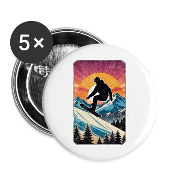 snowboard neige et ski - Lot de 5 grands badges (56 mm) - blanc - Devant