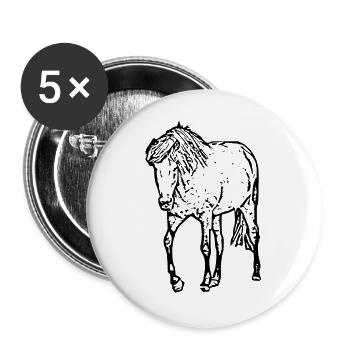 Pferde T-shirt Geschenk Reiter  - Buttons groß 56 mm (5er Pack) - Weiß - Vorne