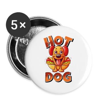 Hot Dog, Chien, Saucisse, Restauration Rapide, Jeu De Mots, Drôle, Humour - Lot de 5 grands badges (56 mm) - blanc - Devant