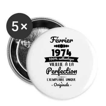 Anniversaire 50 ans - Février 1974 Originale - Lot de 5 grands badges (56 mm) - blanc - Devant