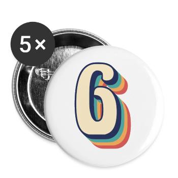 vintage retro t shirt number 6 six Sechs sei seis - Buttons large 2.2''/56 mm (5-pack) - white - Front