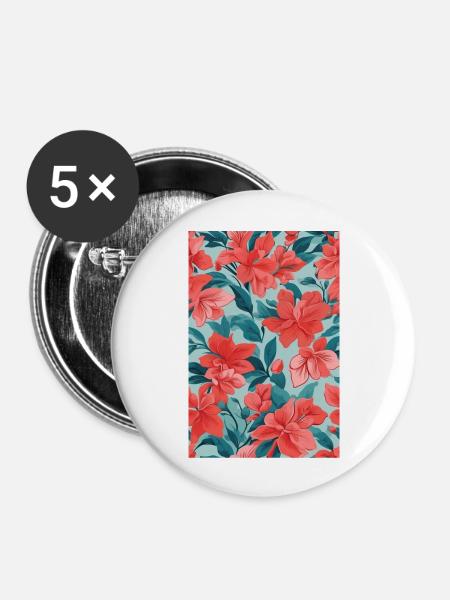 Wunderschöne rote Blumen - Buttons groß 56 mm (5er Pack) - Weiß