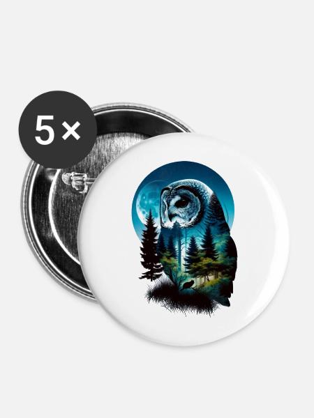 Nature in Owl Pattern - Buttons groß 56 mm (5er Pack) - Weiß