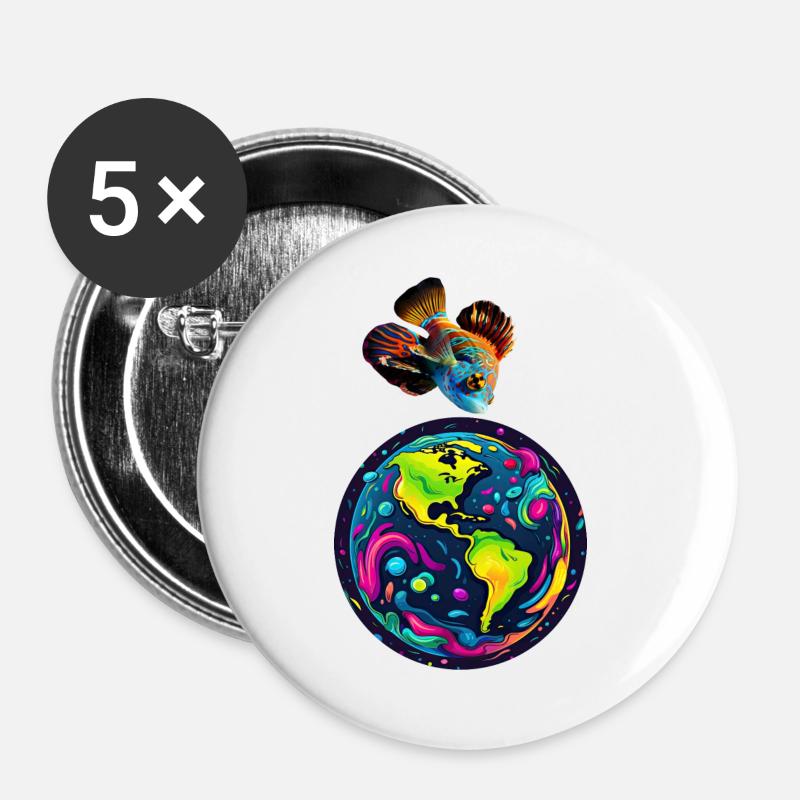 Fish and its planet - Buttons large 2.2''/56 mm (5-pack) - white
