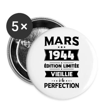 Anniversaire 80 ans - Mars 1944 Perfection - Lot de 5 grands badges (56 mm) - blanc - Devant