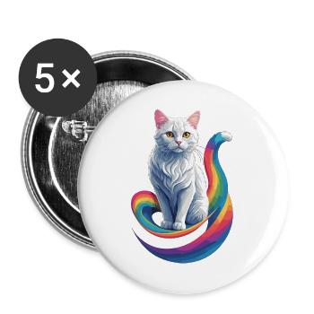Cute Cat - Buttons large 2.2''/56 mm (5-pack) - white - Front