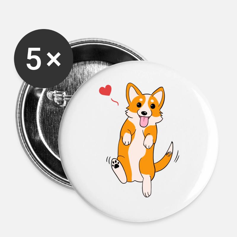 Corgi Love - Buttons large 2.2''/56 mm (5-pack) - white