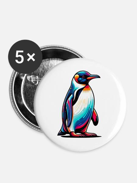 Pinguin - Buttons groß 56 mm (5er Pack) - Weiß