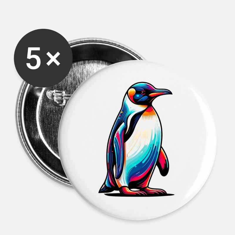 Pinguin - Buttons groß 56 mm (5er Pack) - Weiß