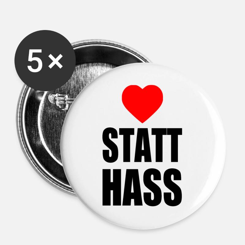 Herz statt hass - Buttons groß 56 mm (5er Pack) - Weiß