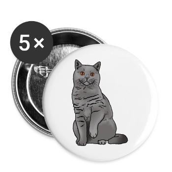 Britisch Kurzhaar Katze - Buttons groß 56 mm (5er Pack) - Weiß - Vorne