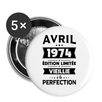 Anniversaire 50 ans - Avril 1974 Perfection - Lot de 5 grands badges (56 mm) - blanc - Devant