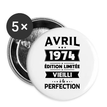 Anniversaire 50 ans - Avril 1974 Perfection - Lot de 5 grands badges (56 mm) - blanc - Devant