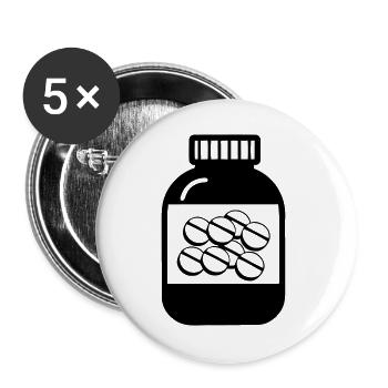 Dose mit Pillen für die Apotheke - Buttons groß 56 mm (5er Pack) - Weiß - Vorne