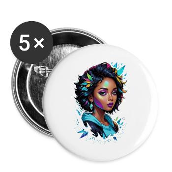 Afro Frau - Schönheit - Buttons groß 56 mm (5er Pack) - Weiß - Vorne