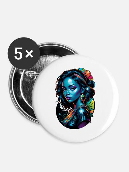 Afro Frau - Schönheit - Buttons groß 56 mm (5er Pack) - Weiß