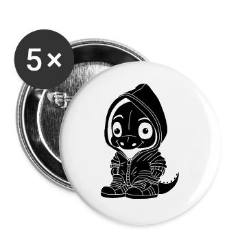 Petit dinosaure (noir) - Lot de 5 grands badges (56 mm) - blanc - Devant
