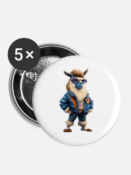 Hipster Lama - Buttons groß 56 mm (5er Pack) - Weiß