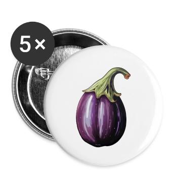Aubergine bulbeuse - Lot de 5 grands badges (56 mm) - blanc - Devant