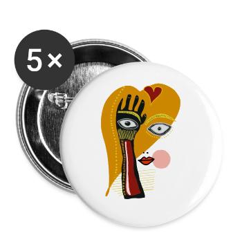 Mund Nase Augen Hand - Buttons groß 56 mm (5er Pack) - Weiß - Vorne