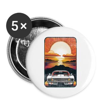voiture vintage couché de soleil - Lot de 5 grands badges (56 mm) - blanc - Devant