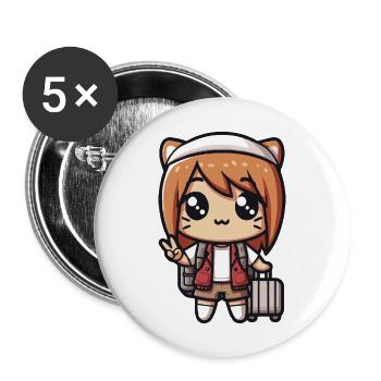Kawaii Cute Little Girl Traveler - Buttons large 2.2''/56 mm (5-pack) - white - Front