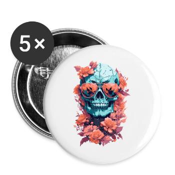 Skull with glasses and autumn flowers - Buttons large 2.2''/56 mm (5-pack) - white - Front