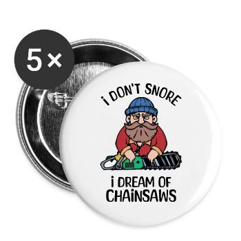 Scie à bois tronçonneuse bûcheron Woodland - Lot de 5 grands badges (56 mm) - blanc - Devant