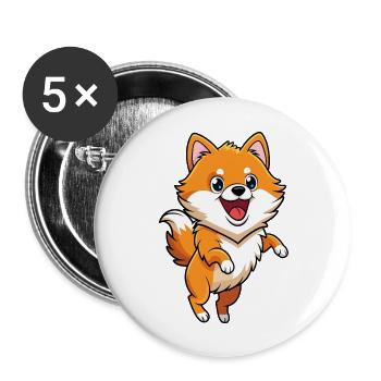 Energischer Pomeranian hüpft vor Aufregung - Buttons groß 56 mm (5er Pack) - Weiß - Vorne